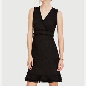 Ann Taylor Women's Tweed Frill Trim V-neck Flounce Dress Black- 4
